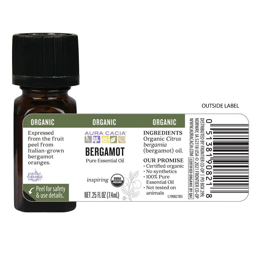 Organic Bergamot Essential Oil 0.25 fl. oz.