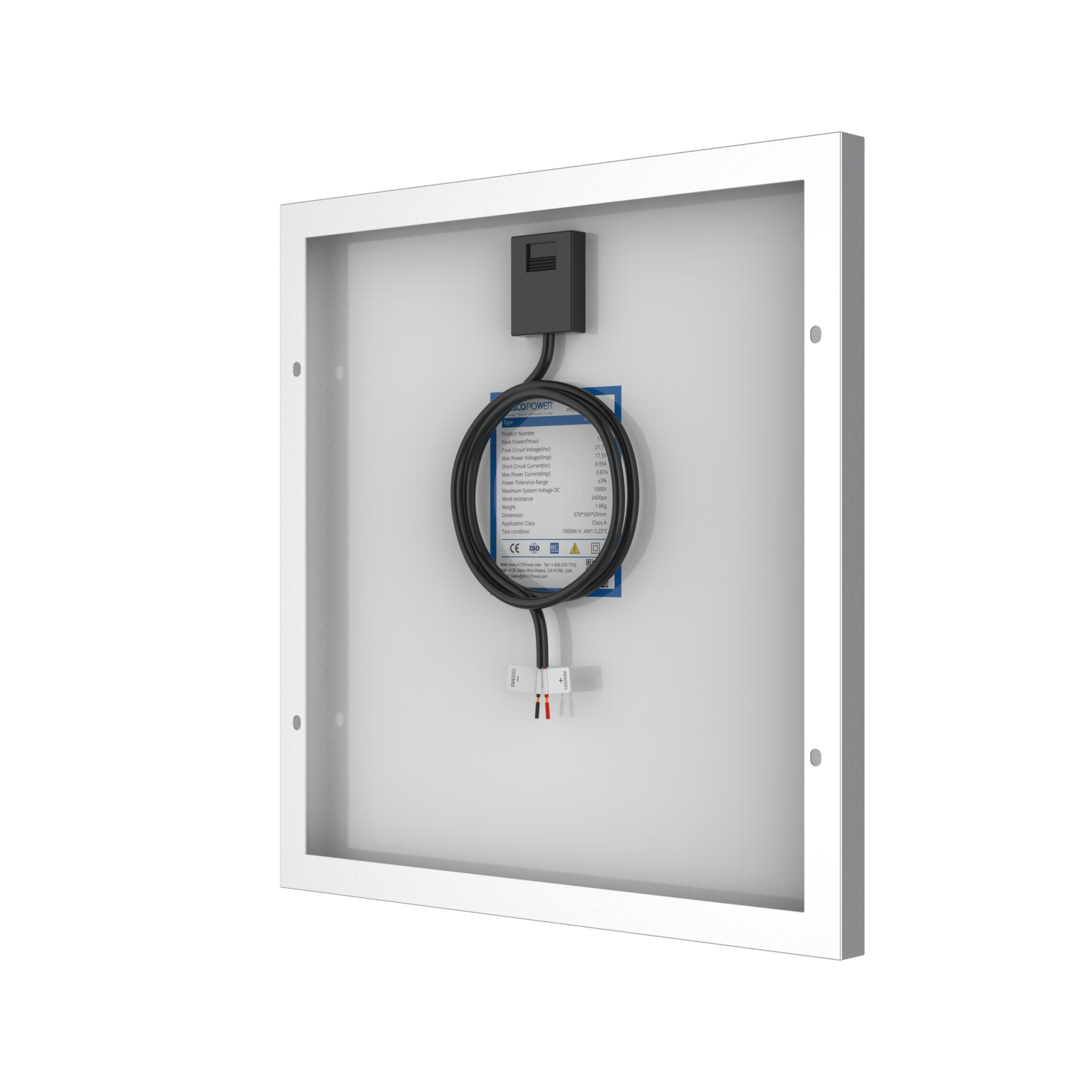 ACOPower 15W Poly Solar Panel for 12 Volt Battery Charging-36