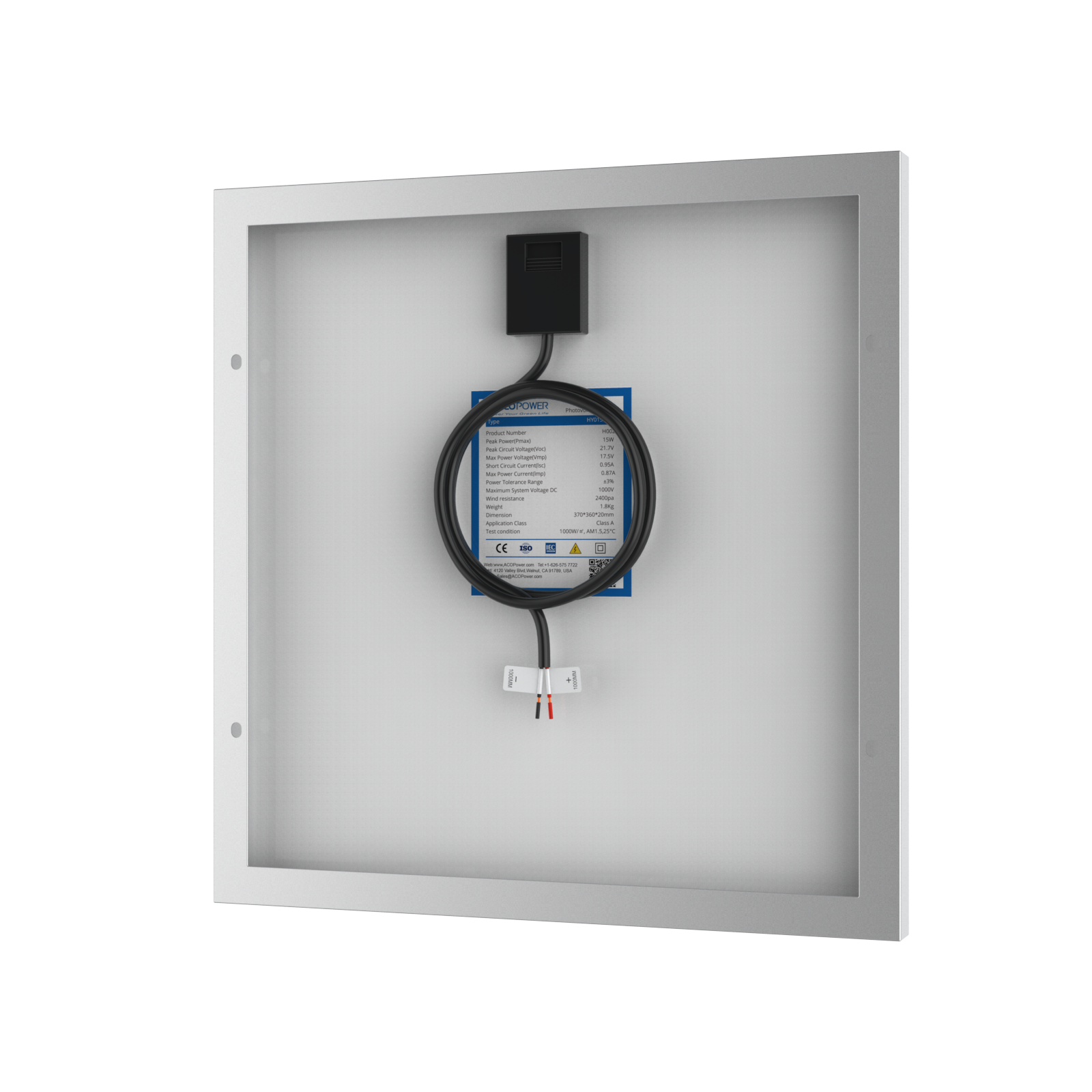 ACOPower 15W Poly Solar Panel for 12 Volt Battery Charging-40