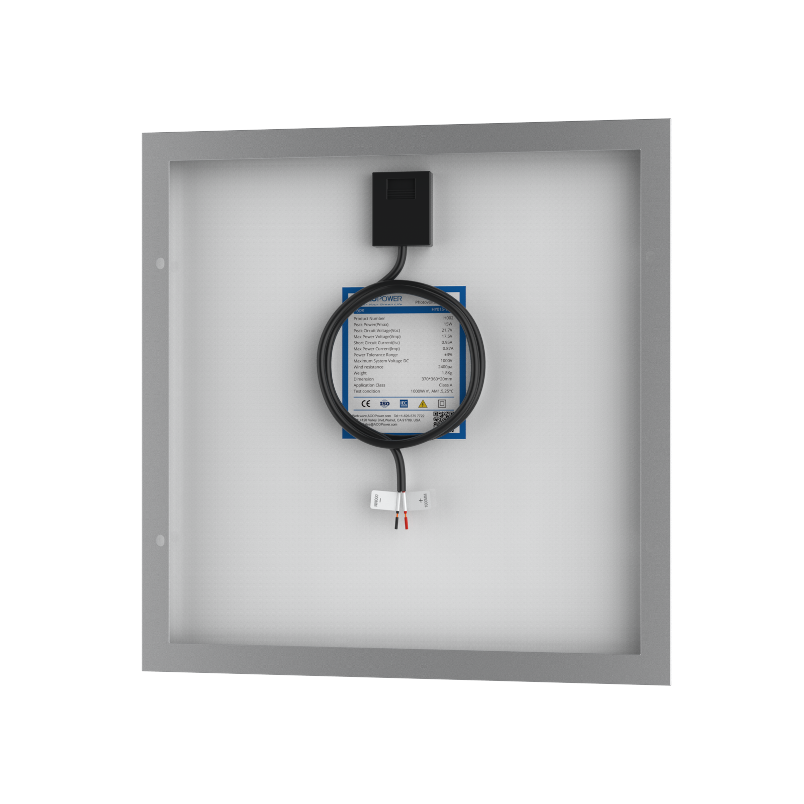 ACOPower 15W Poly Solar Panel for 12 Volt Battery Charging-42