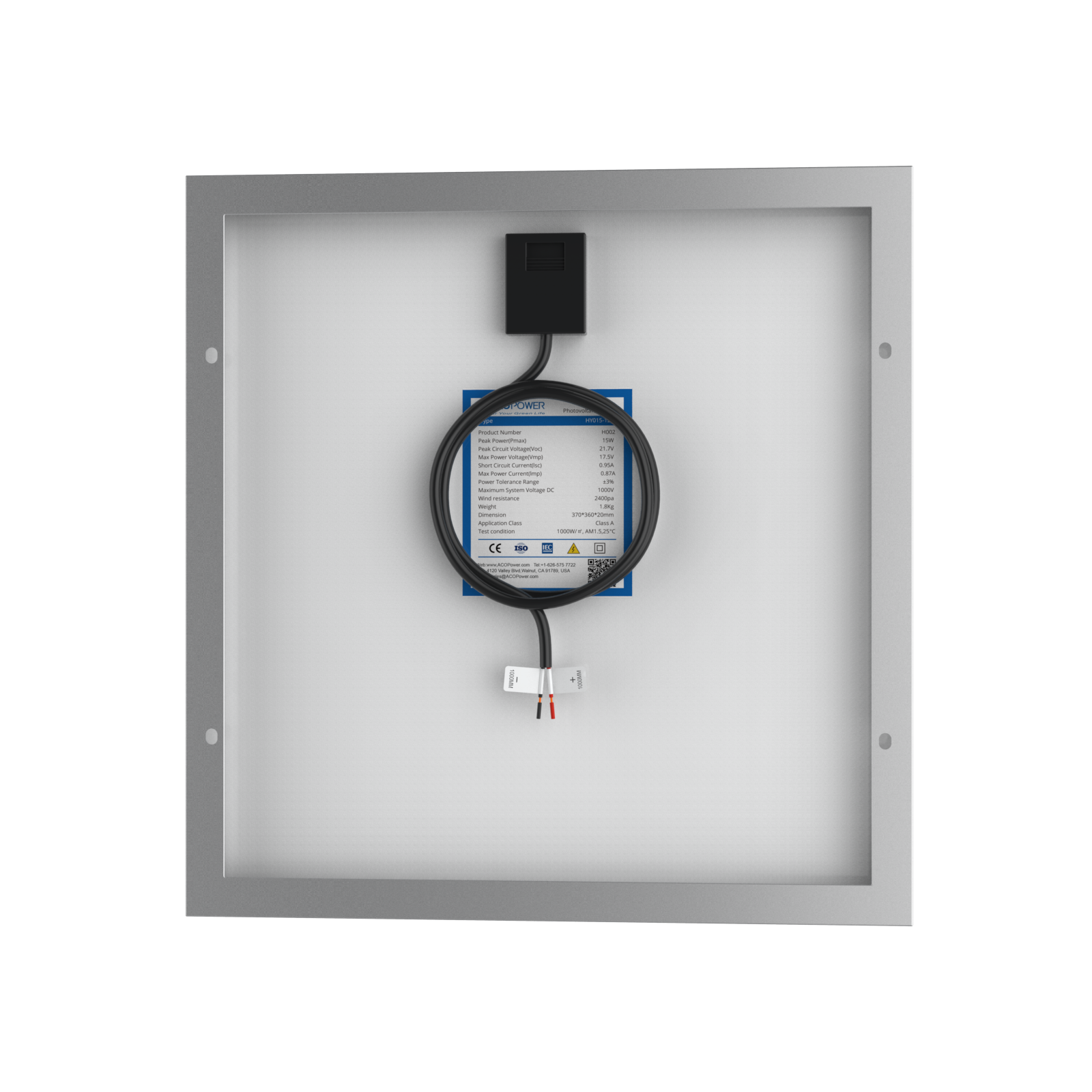 ACOPower 15W Poly Solar Panel for 12 Volt Battery Charging-43