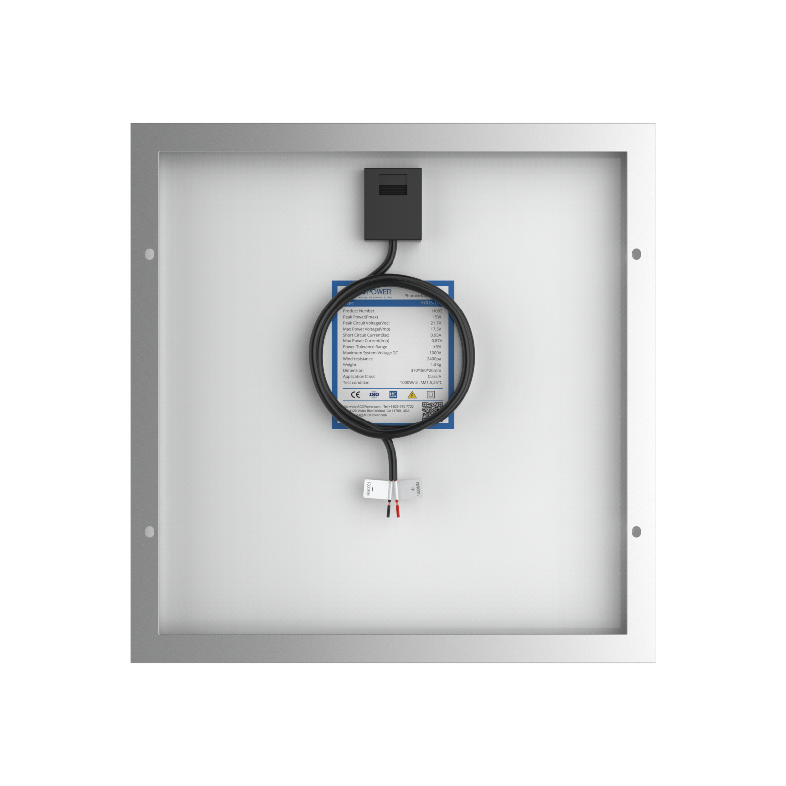 ACOPower 15W Poly Solar Panel for 12 Volt Battery Charging-44