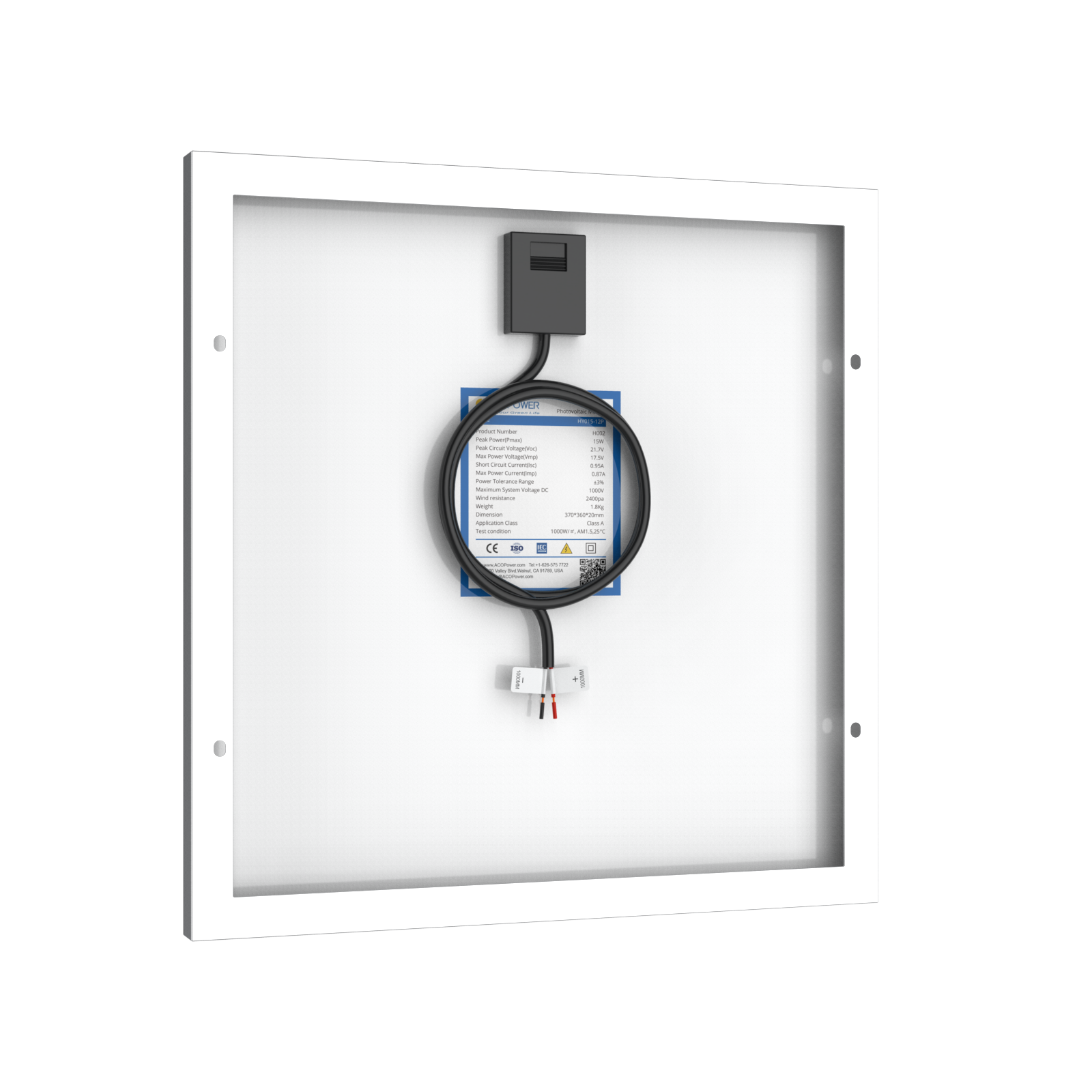 ACOPower 15W Poly Solar Panel for 12 Volt Battery Charging-48