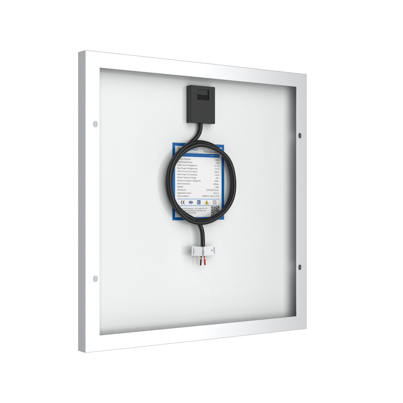 ACOPower 15W Poly Solar Panel for 12 Volt Battery Charging-51