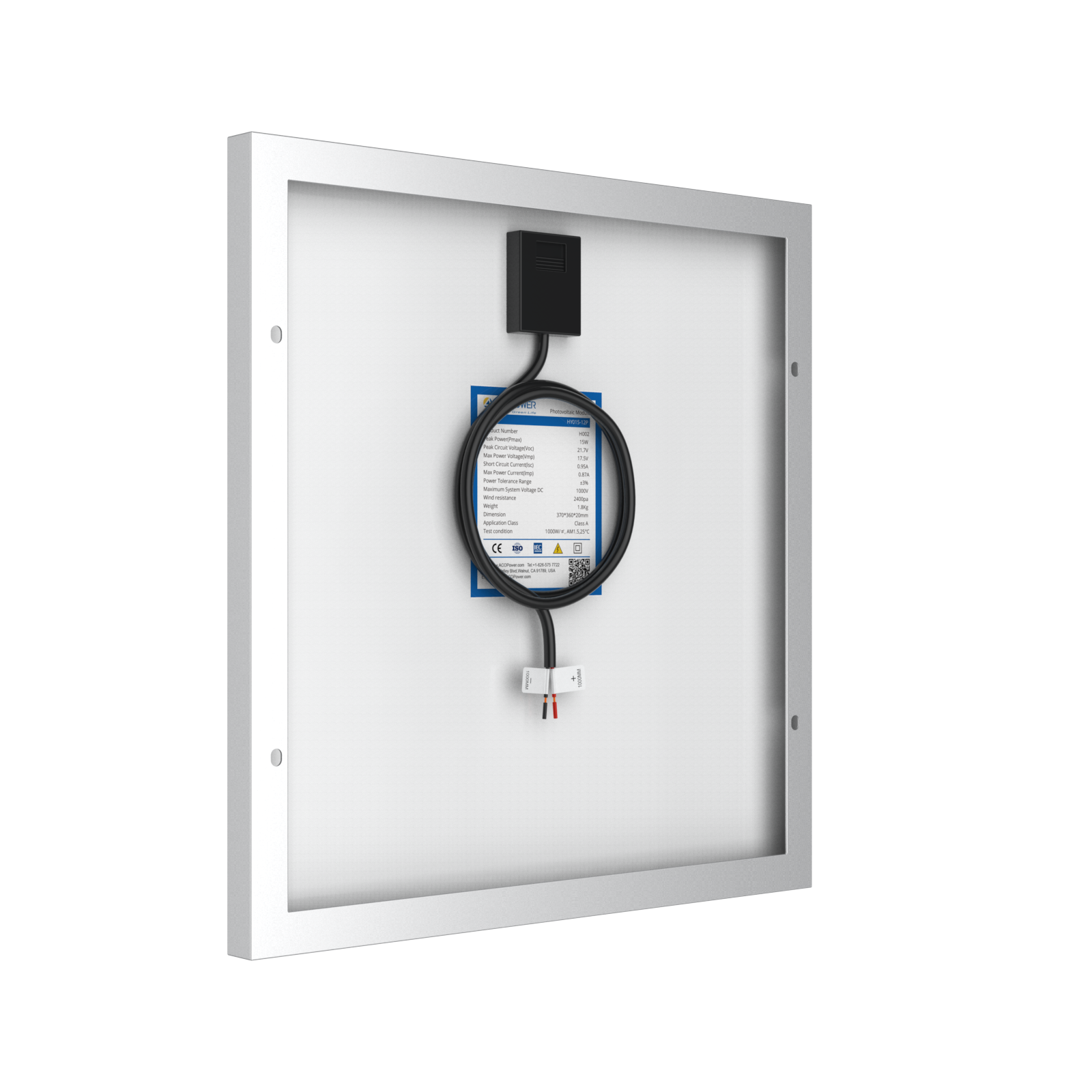 ACOPower 15W Poly Solar Panel for 12 Volt Battery Charging-52