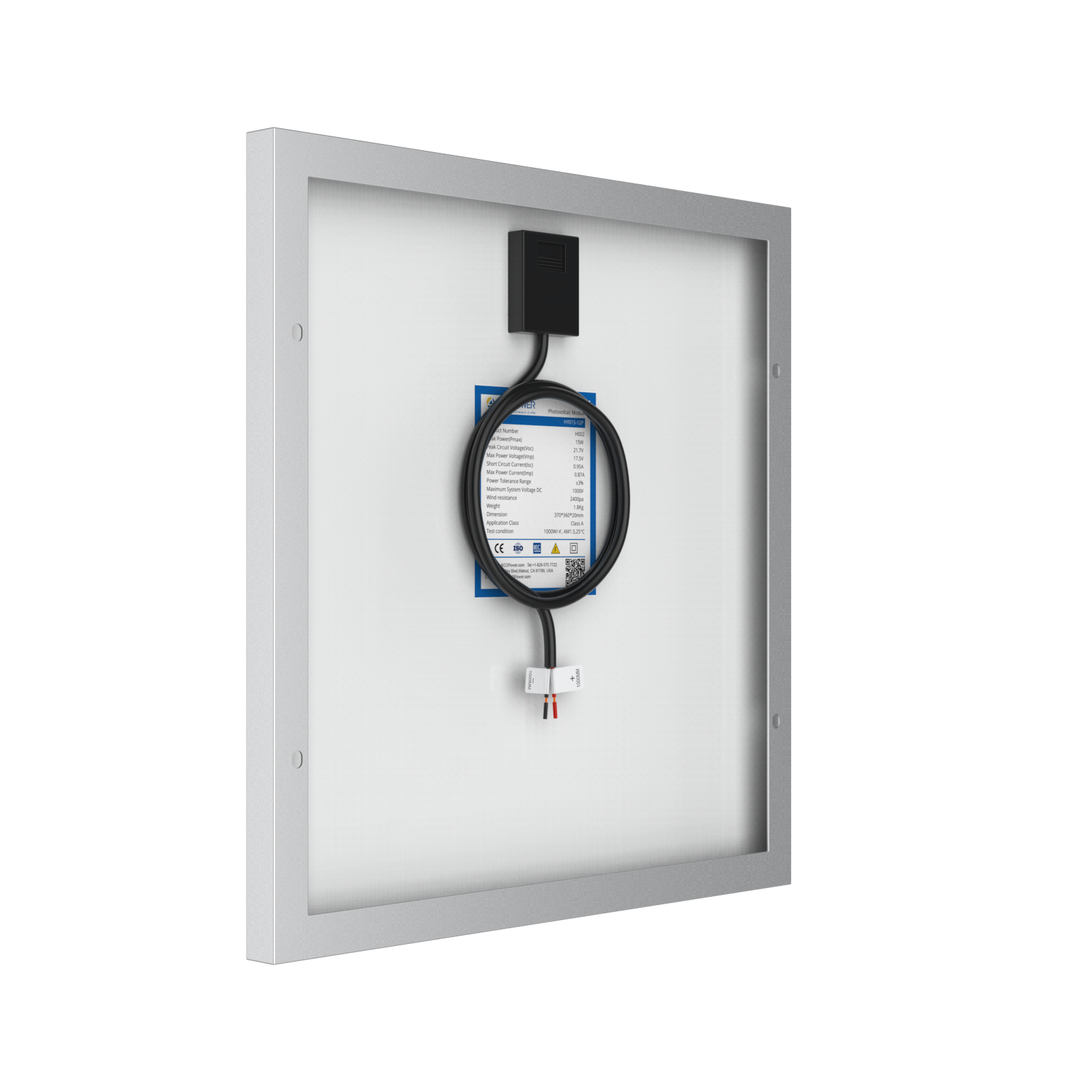 ACOPower 15W Poly Solar Panel for 12 Volt Battery Charging-53