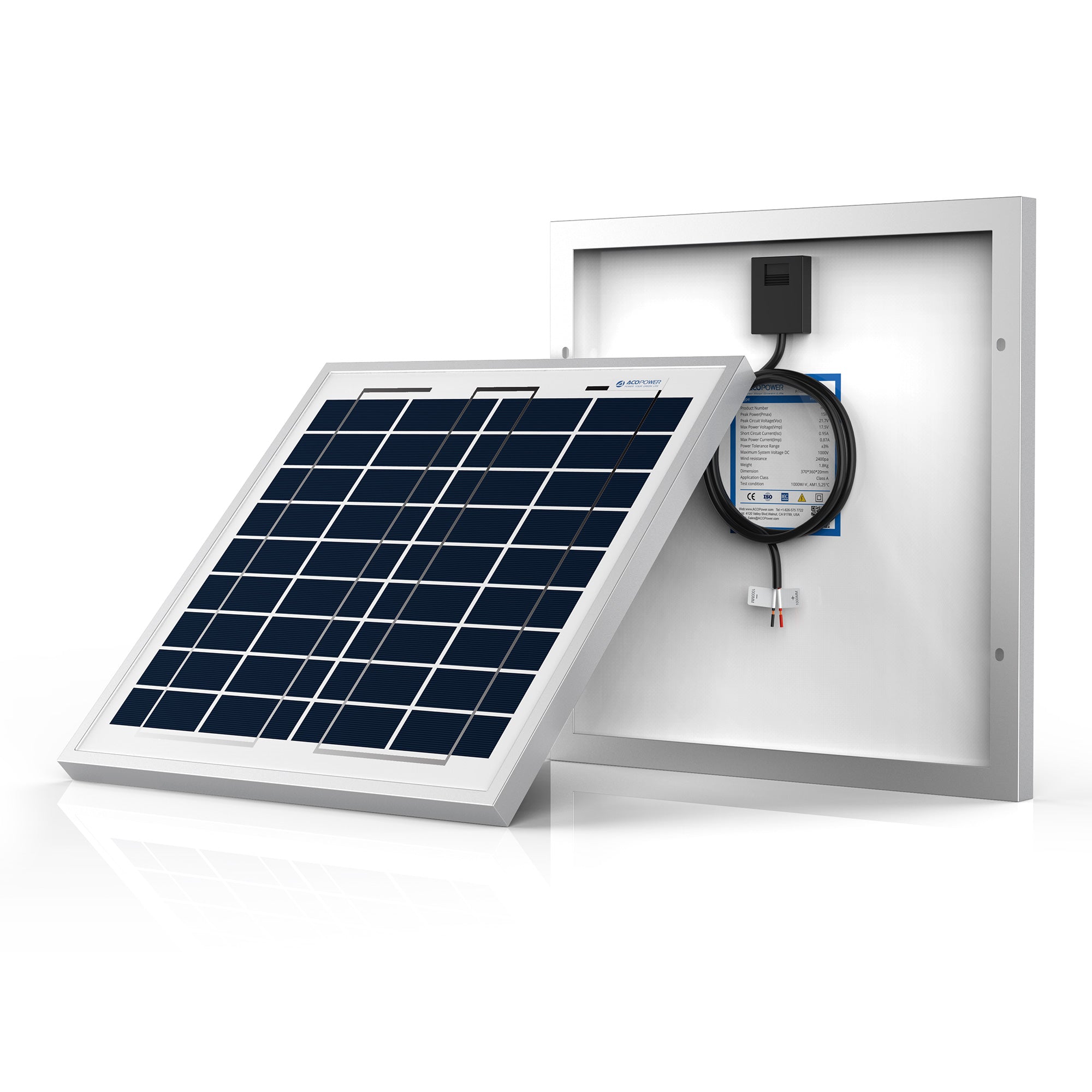 ACOPower 15W Poly Solar Panel for 12 Volt Battery Charging-0