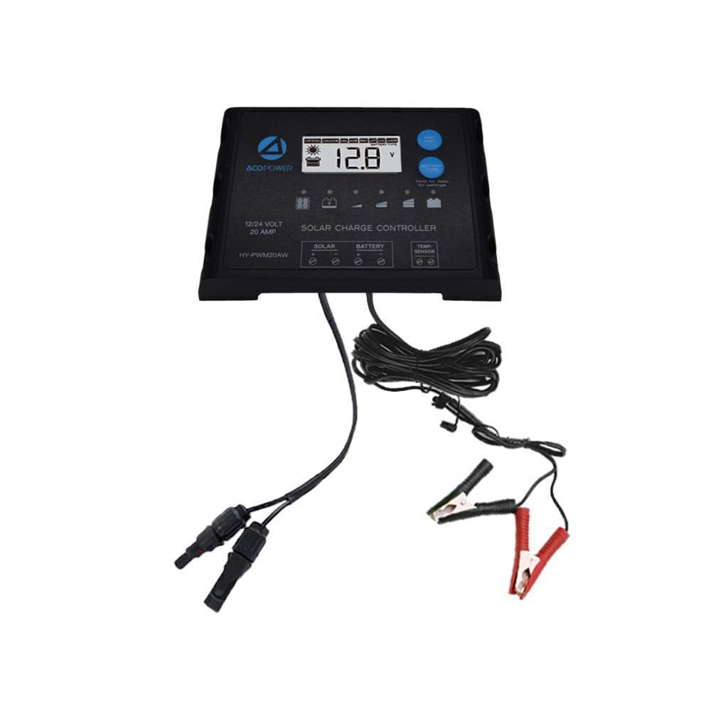 ACOPOWER 20A ProteusX Waterproof PWM Solar Charge Controller with Alligator Clips and MC4 Connectors-0
