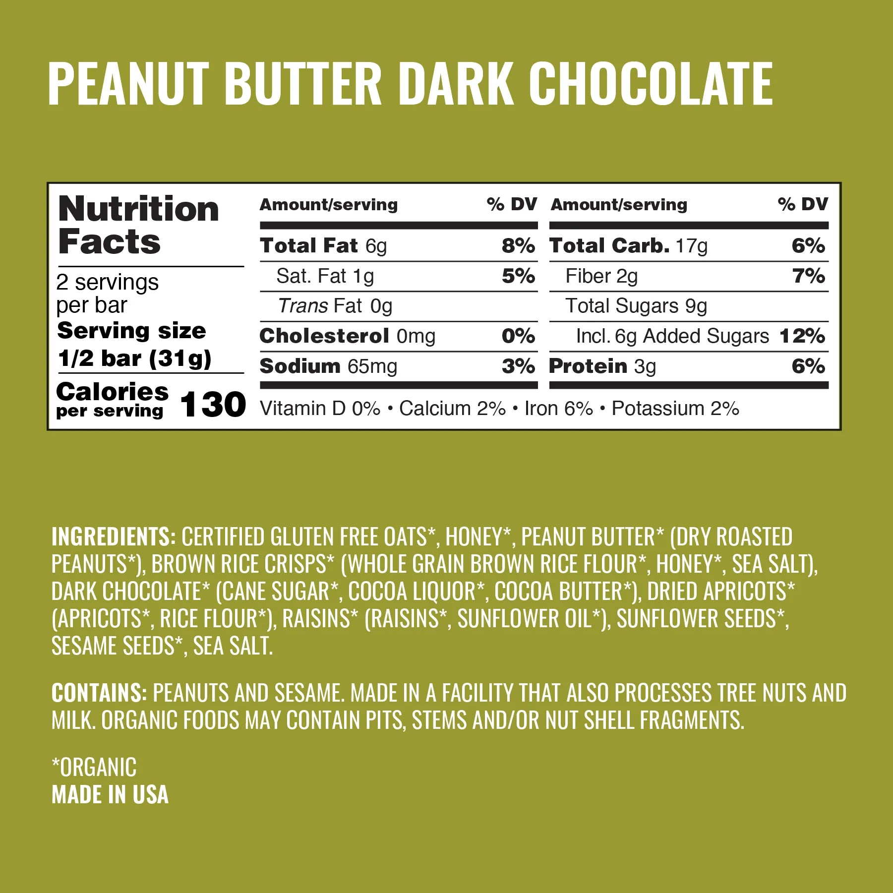 Kate's Real Food Peanut Butter Dark Chocolate Bars( 12 X 2.2 OZ )