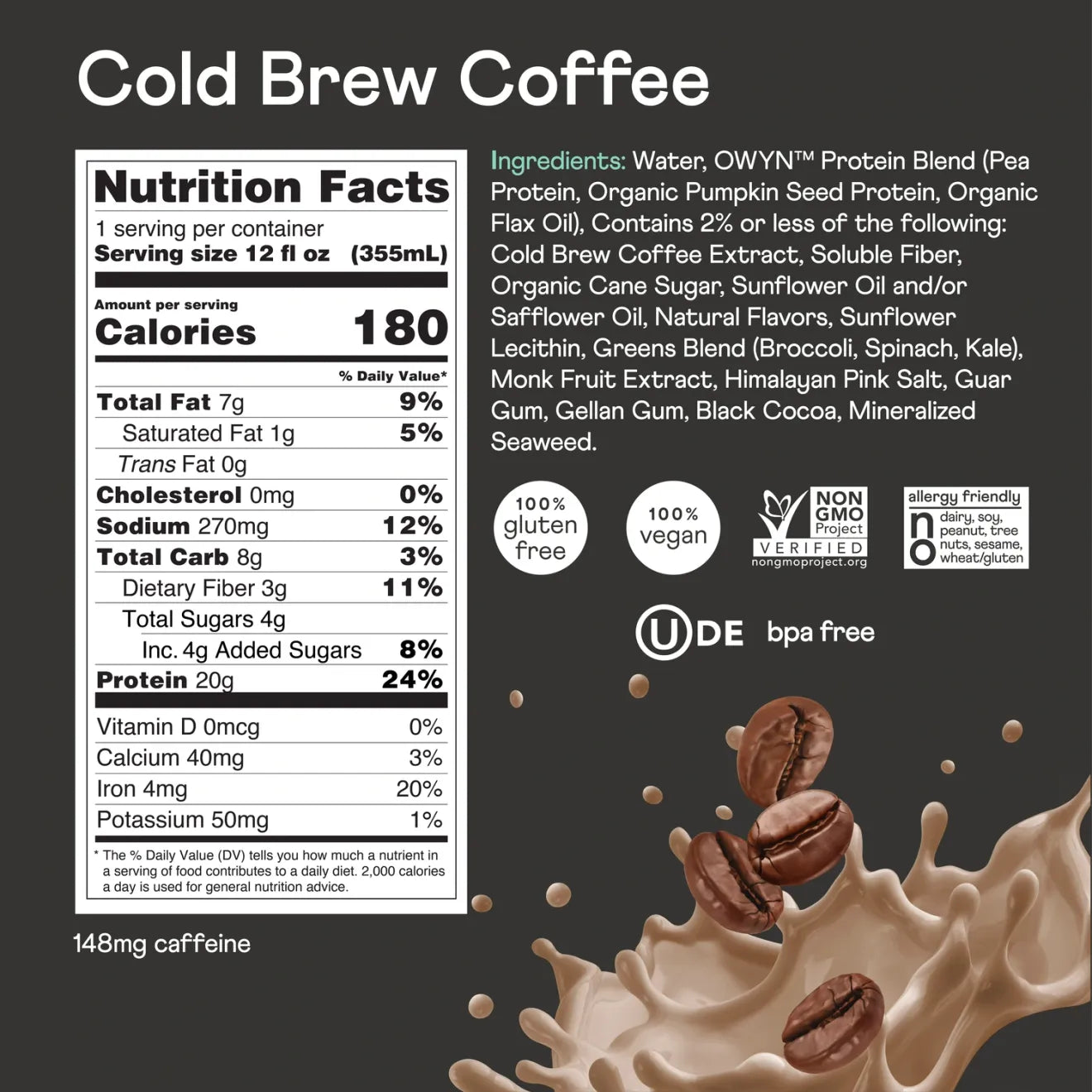 OWYN Protein Drink Cold Brew Coffee( 12 X 12 OZ )