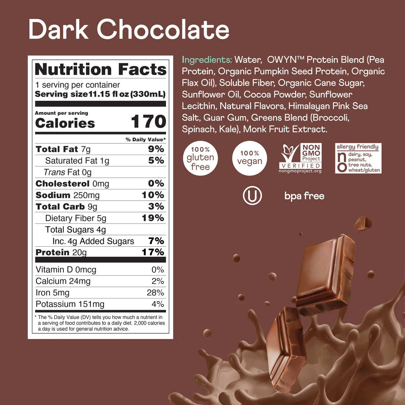 OWYN Protein Drink Dark Chocolate ( 12 X 12 OZ)