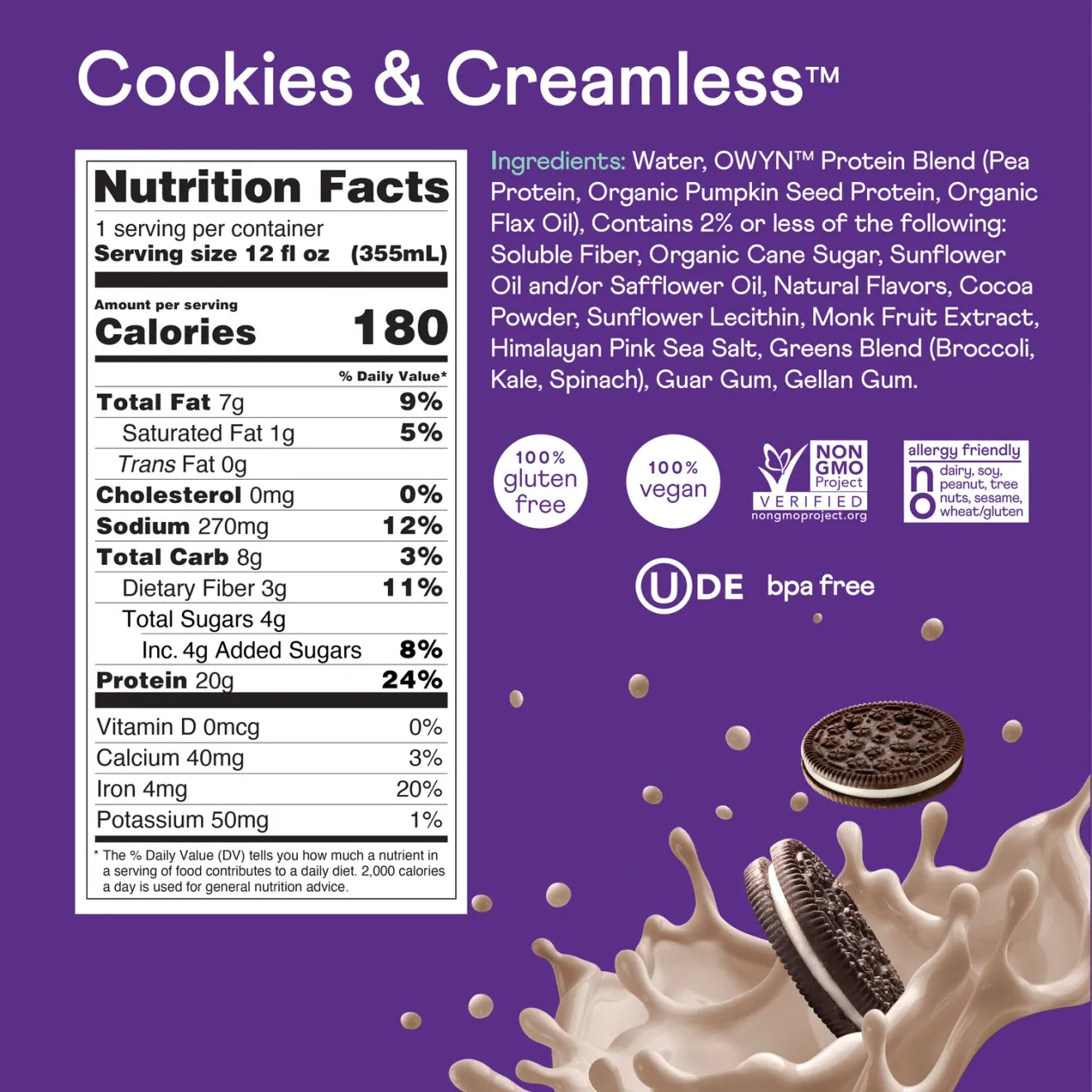 OWYN Protein Drink Cookies and Creamless ( 12 X 12 OZ )