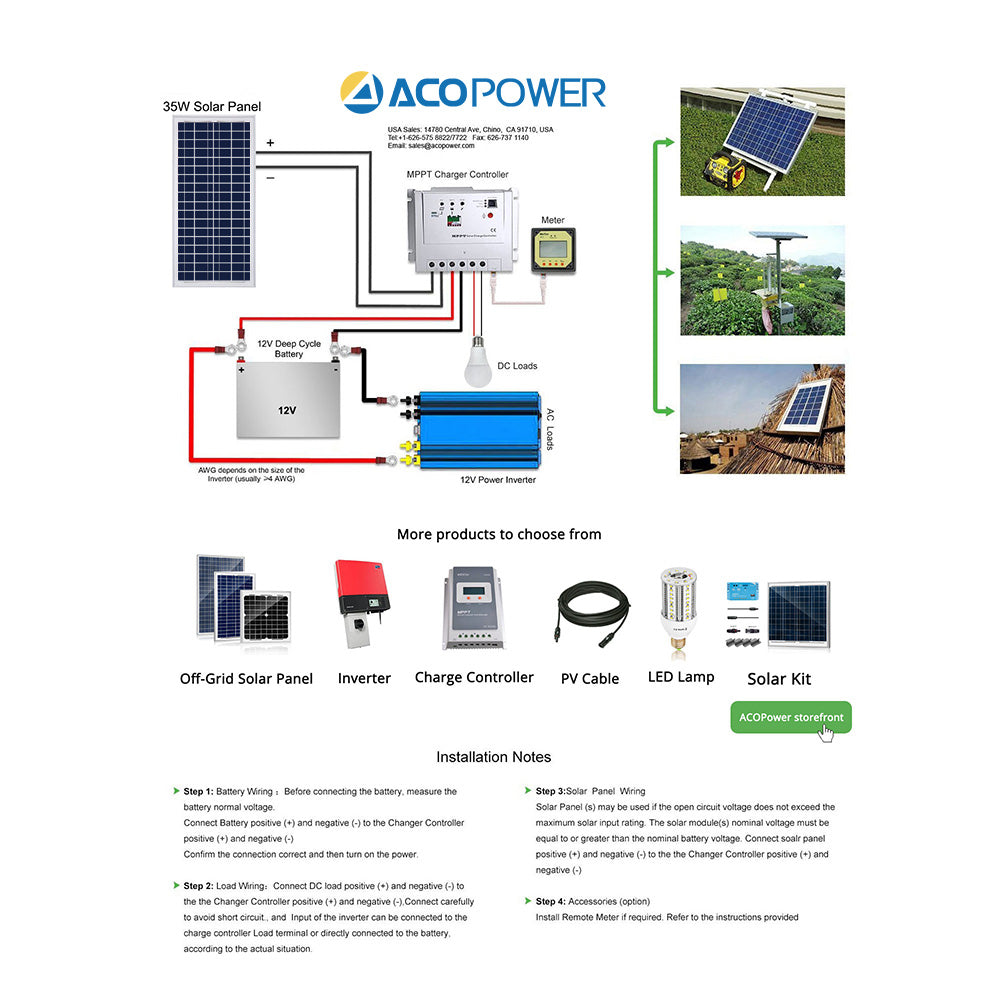 ACOPower 35 Watts Poly Solar Panel Module for 12 Volt Battery Charging-7