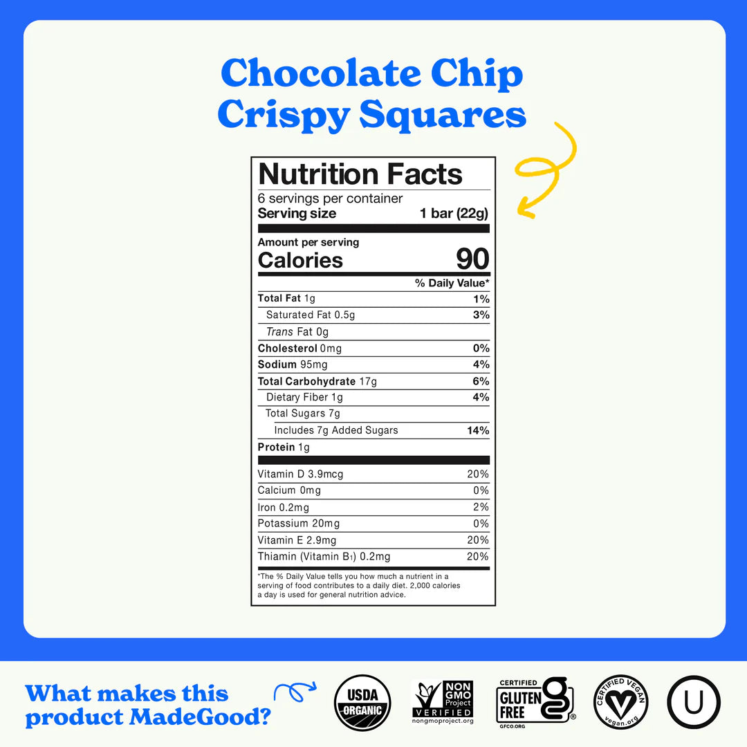 MadeGood Chocolate Chip Crispy Squares