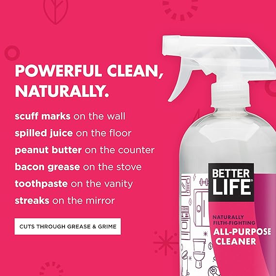 Better Life All Purpose Cleaner - Multipurpose Home and Kitchen Cleaning Spray for Glass, Countertops, Appliances, Upholstery & More - Multi-surface Spray Cleaner - 32oz Pomegranate