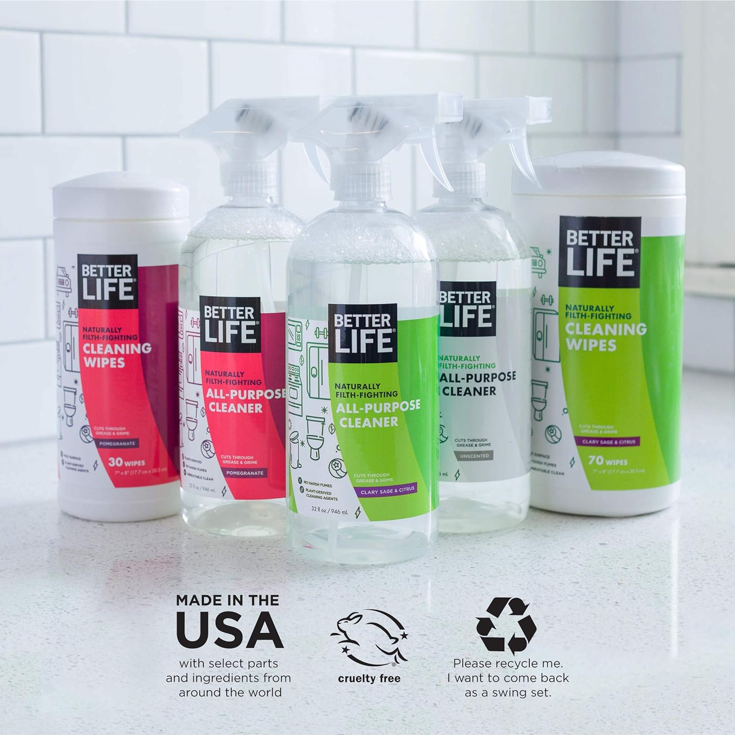 Better Life All Purpose Cleaner - Multipurpose Home and Kitchen Cleaning Spray for Glass, Countertops, Appliances, Upholstery & More - Multi-surface Spray Cleaner - 32oz Pomegranate