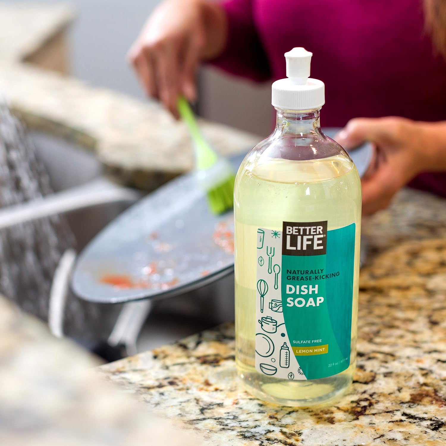 Better Life Dish Soap - Liquid Dishwashing Soap with Vitamin E and Aloe for Home & Kitchen Sink - No Gloves Required Kitchen Soap for Sensitive Skin - 22oz Lemon Mint( 6 X 22 OZ )