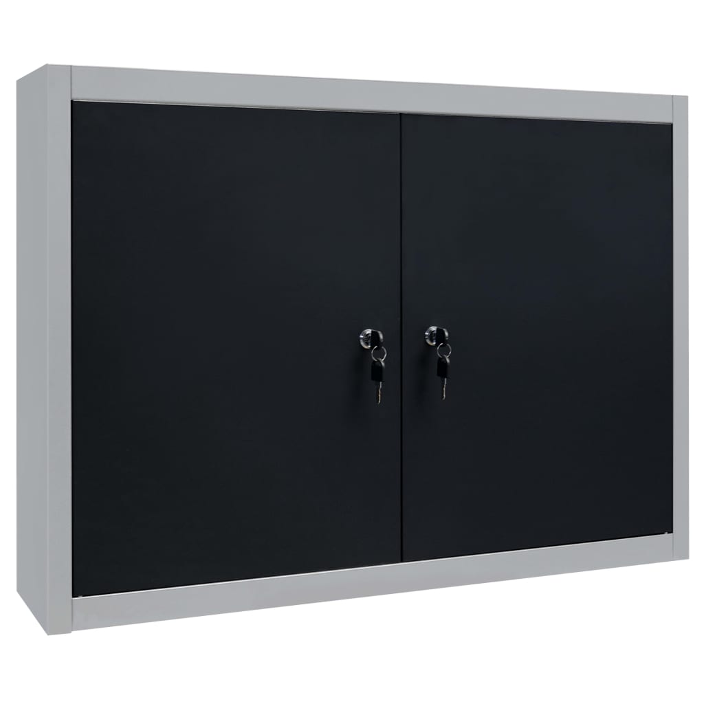 vidaXL Wall Mounted Tool Cabinet Industrial Style Metal Gray and Black/Black-2