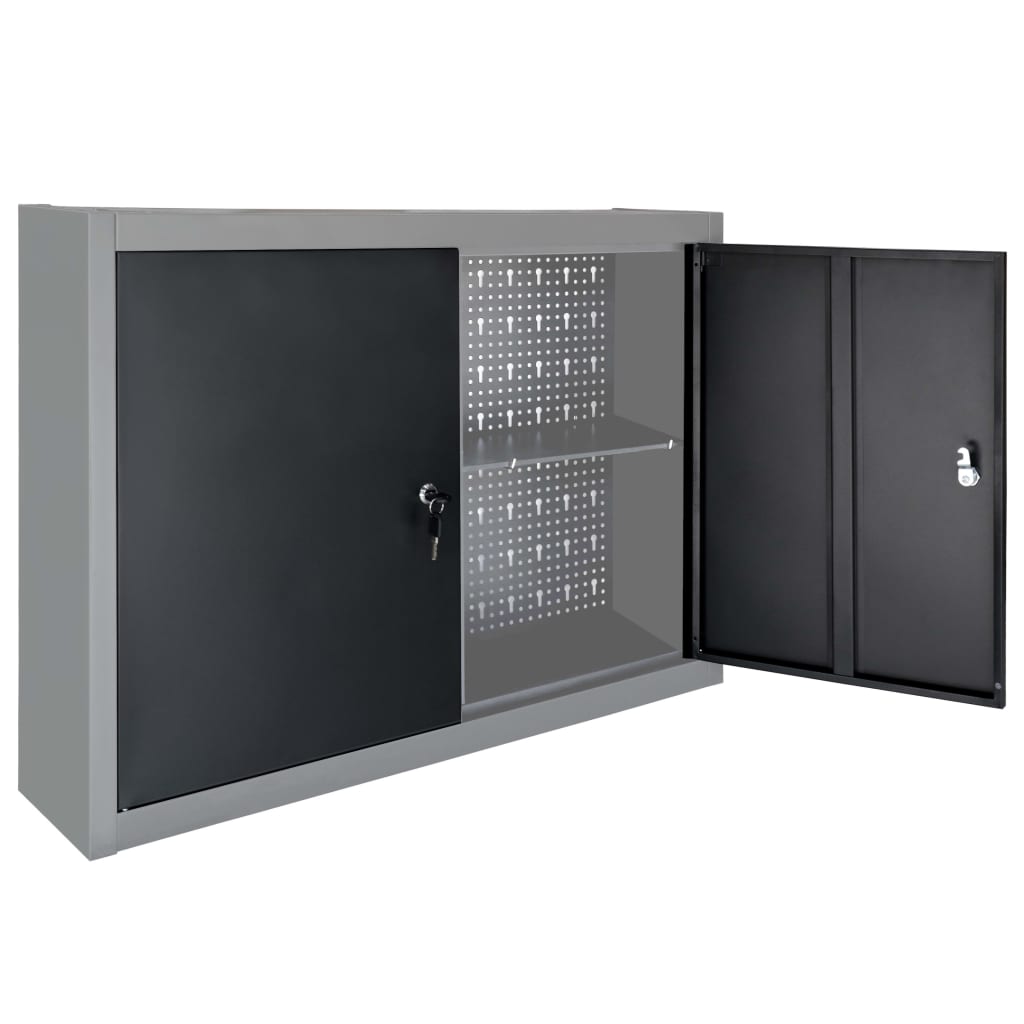 vidaXL Wall Mounted Tool Cabinet Industrial Style Metal Gray and Black/Black-4