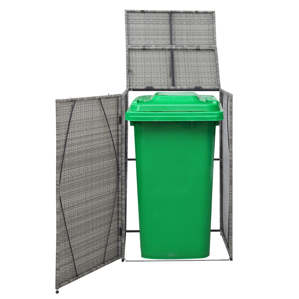 vidaXL Garbage Can Storage Trash Can Enclosure Wheelie Bin Shed Poly Rattan-6