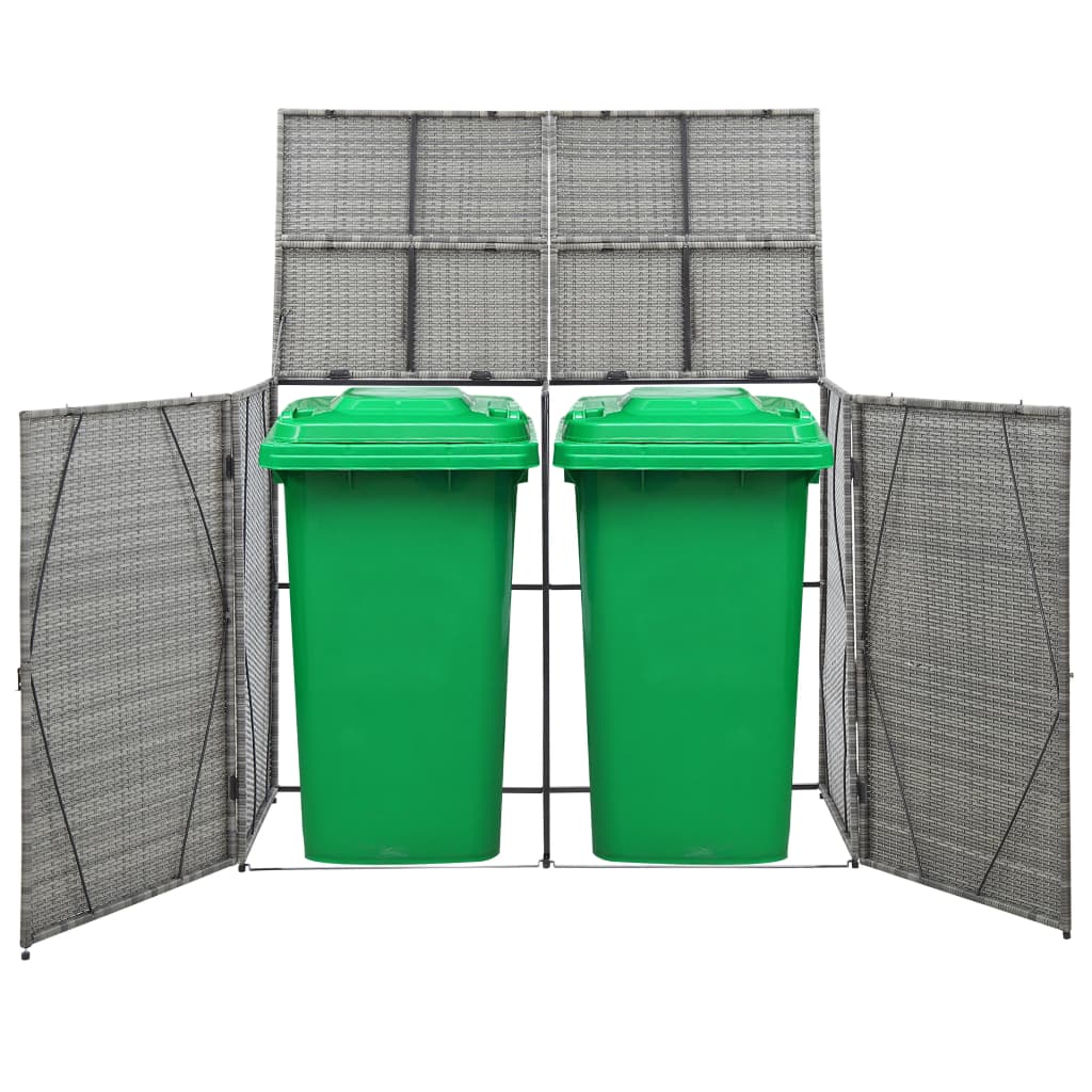 vidaXL Garbage Can Storage Trash Can Enclosure Wheelie Bin Shed Poly Rattan-41