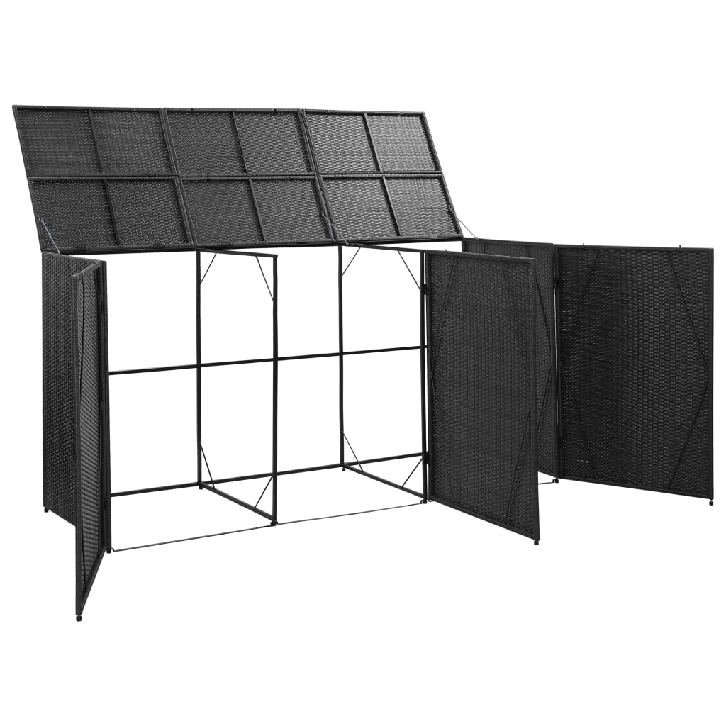 vidaXL Garbage Can Storage Trash Can Enclosure Wheelie Bin Shed Poly Rattan-56