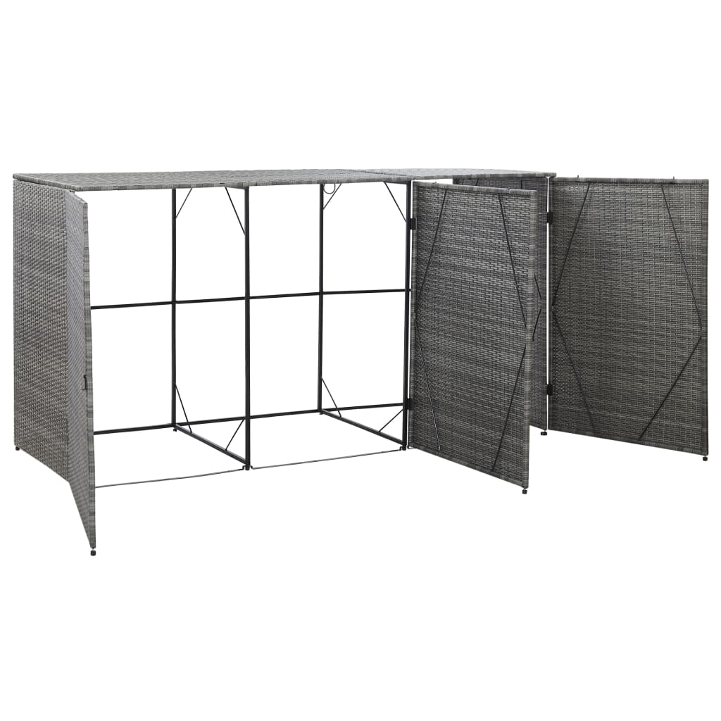 vidaXL Garbage Can Storage Trash Can Enclosure Wheelie Bin Shed Poly Rattan-9