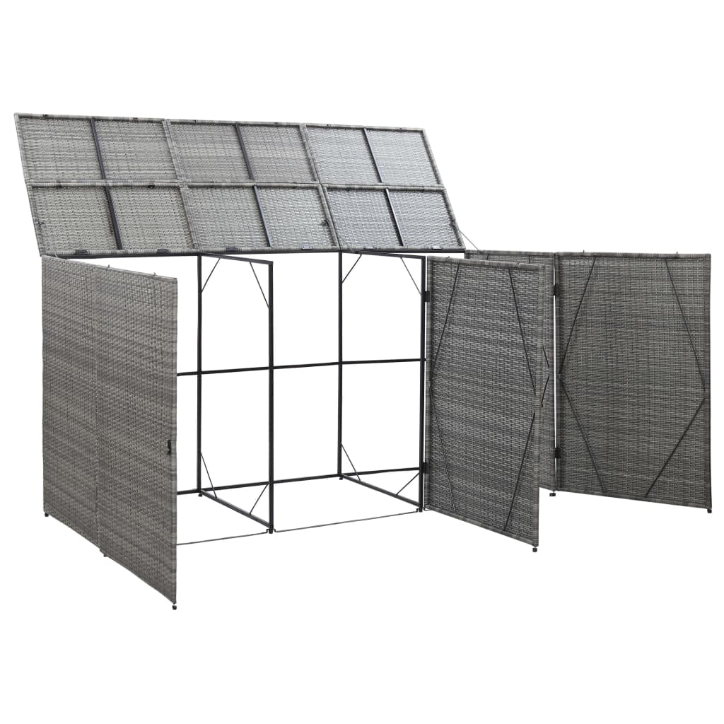 vidaXL Garbage Can Storage Trash Can Enclosure Wheelie Bin Shed Poly Rattan-10