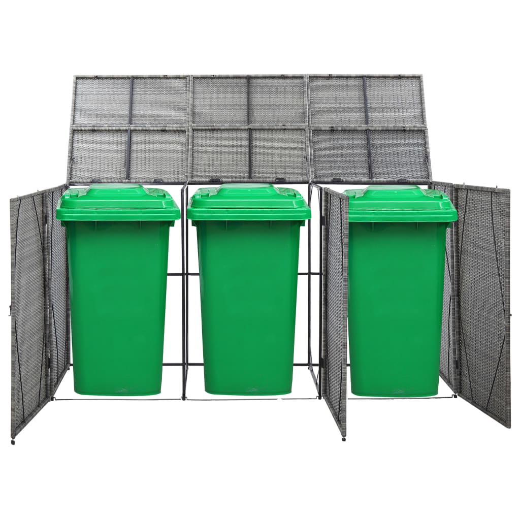 vidaXL Garbage Can Storage Trash Can Enclosure Wheelie Bin Shed Poly Rattan-12