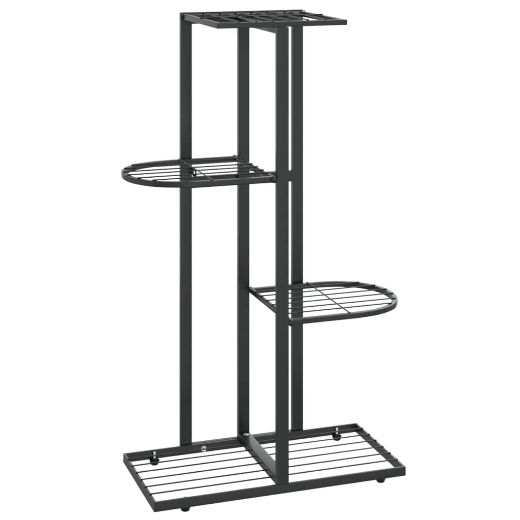 vidaXL 4-Floor Flower Stand Metal Display Shelf Rack Black/White 29.9"/38.6"-9