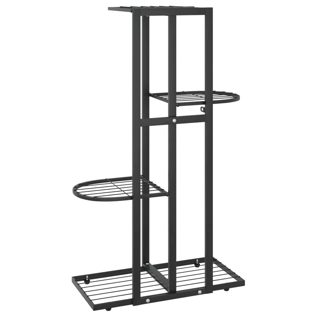 vidaXL 4-Floor Flower Stand Metal Display Shelf Rack Black/White 29.9"/38.6"-14