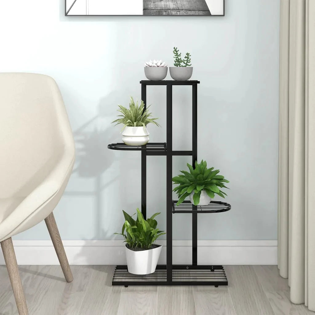 vidaXL 4-Floor Flower Stand Metal Display Shelf Rack Black/White 29.9"/38.6"-10