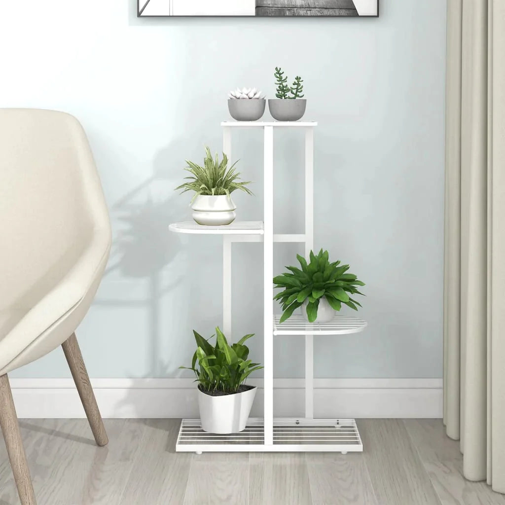 vidaXL 4-Floor Flower Stand Metal Display Shelf Rack Black/White 29.9"/38.6"-25