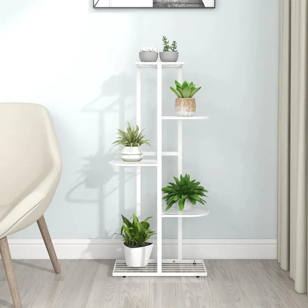 vidaXL 4-Floor Flower Stand Metal Display Shelf Rack Black/White 29.9"/38.6"-18