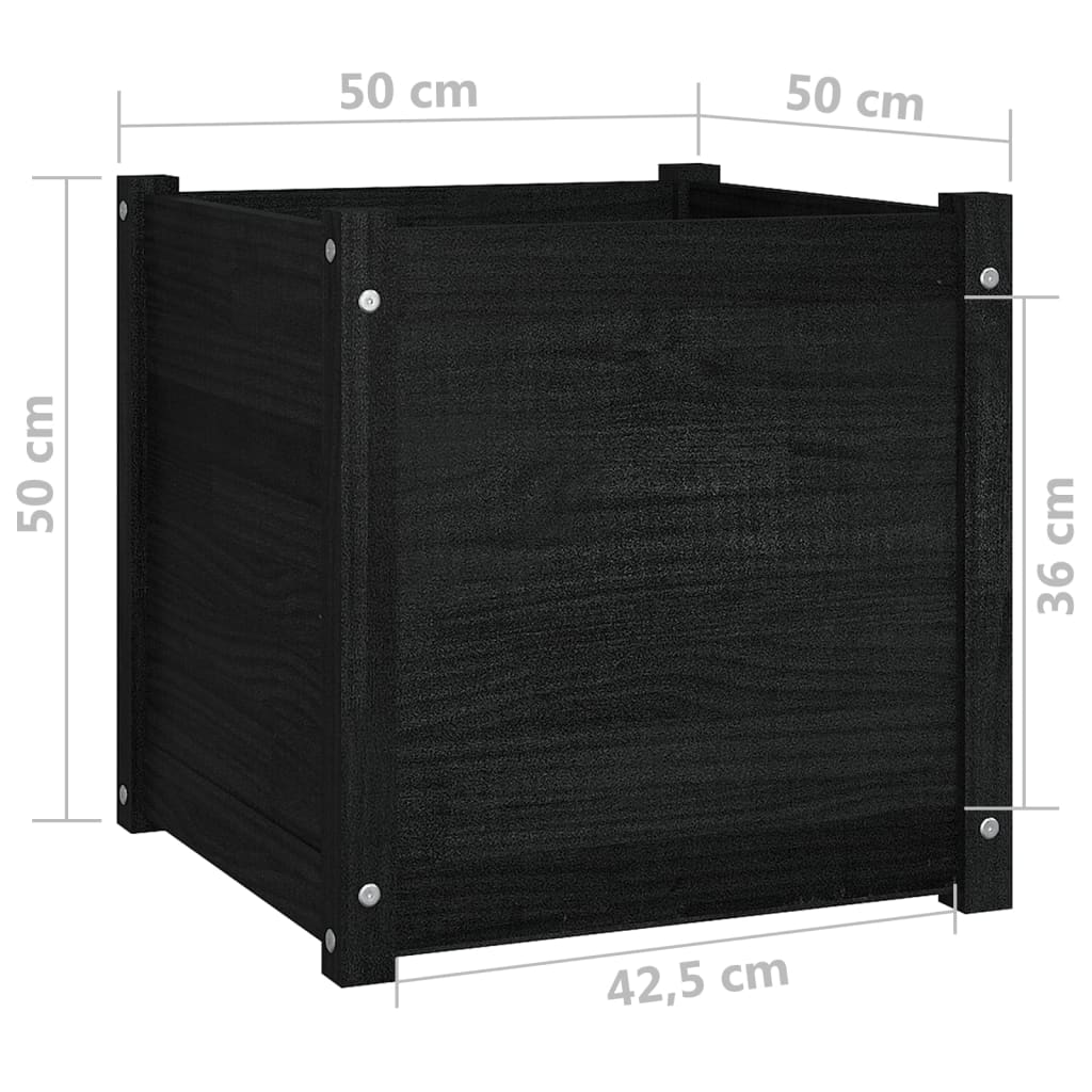 vidaXL Garden Planter Black 19.7"x19.7"x19.7" Solid Wood Pine-4