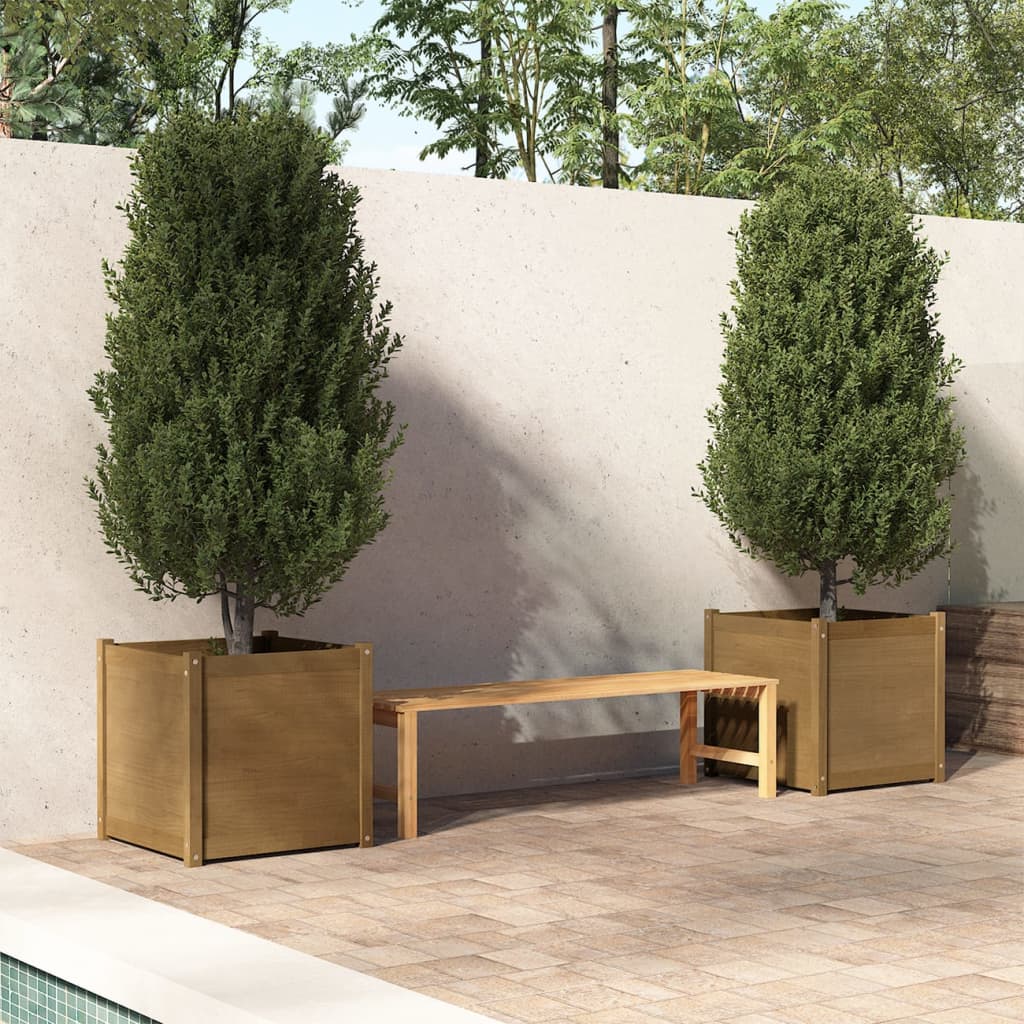 vidaXL Garden Planters 2 pcs Black 23.6"x23.6"x23.6" Solid Wood Pine-36