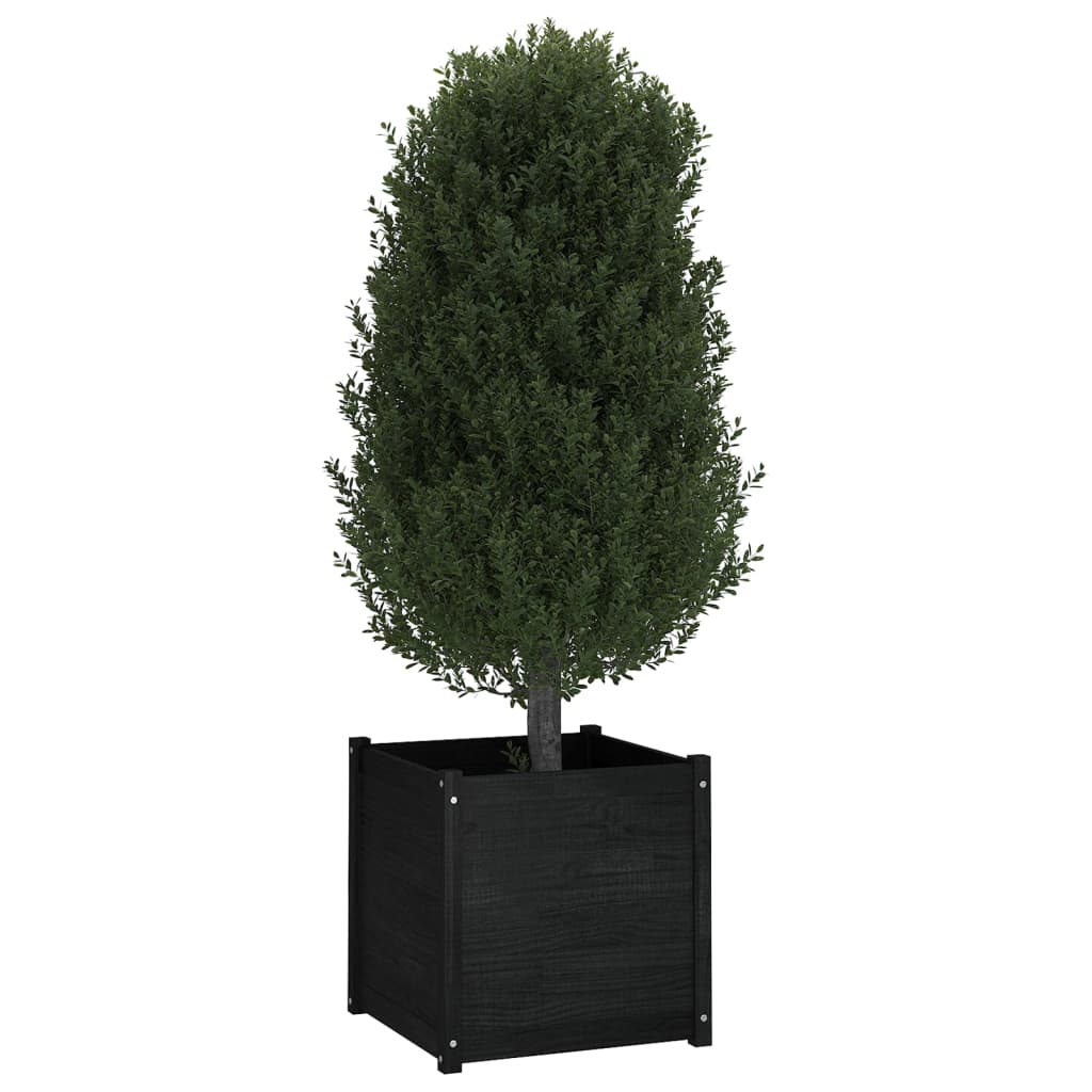 vidaXL Garden Planters 2 pcs Black 23.6"x23.6"x23.6" Solid Wood Pine-17