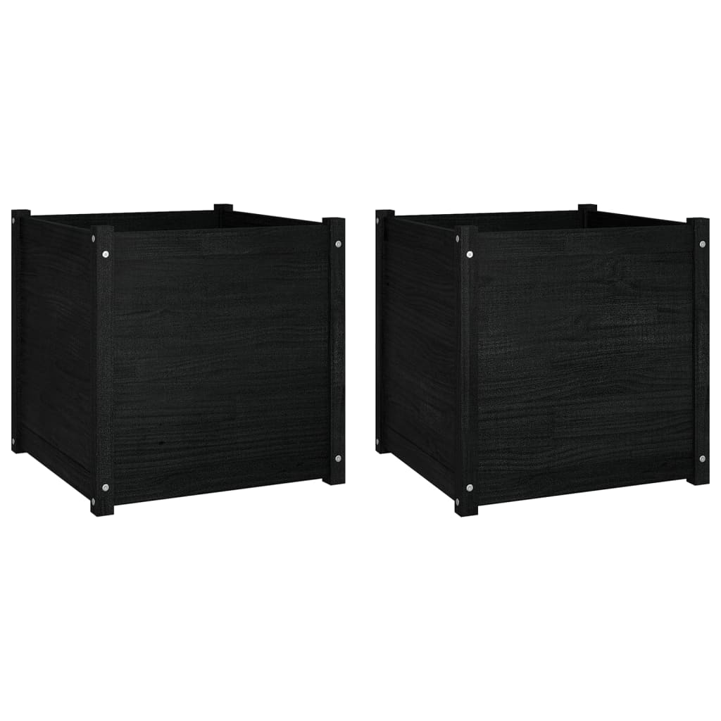 vidaXL Garden Planters 2 pcs Black 23.6"x23.6"x23.6" Solid Wood Pine-21