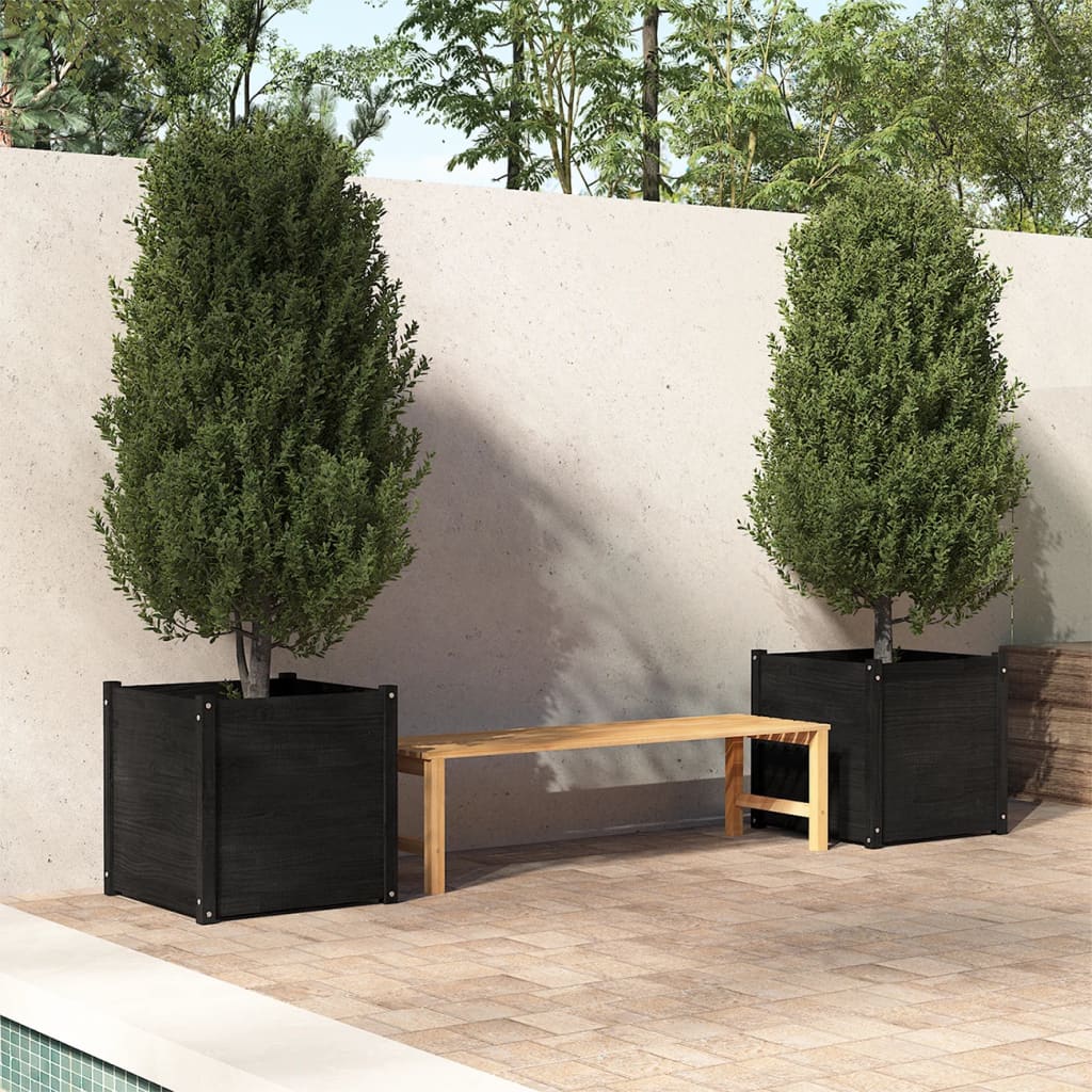 vidaXL Garden Planters 2 pcs Black 23.6"x23.6"x23.6" Solid Wood Pine-23