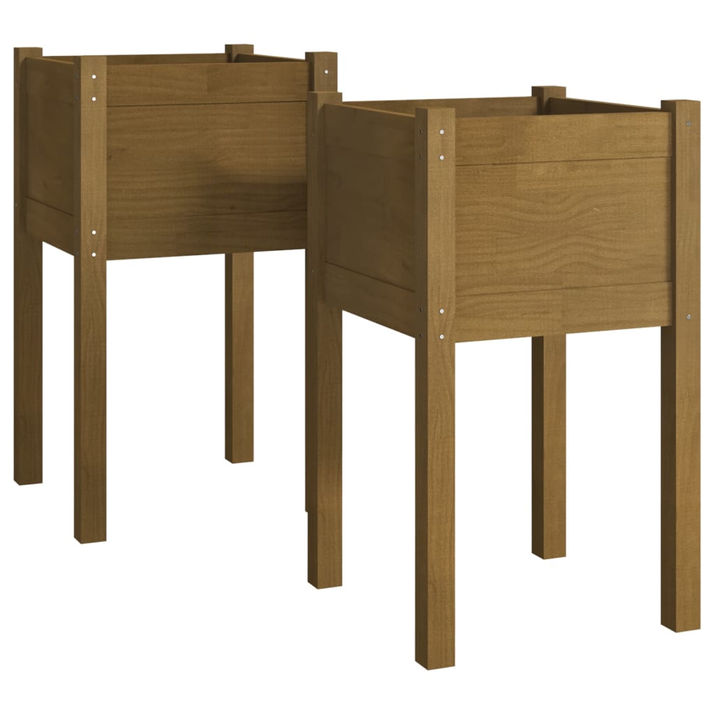 vidaXL Garden Planters 2 pcs Black 15.7"x15.7"x27.6" Solid Wood Pine-42