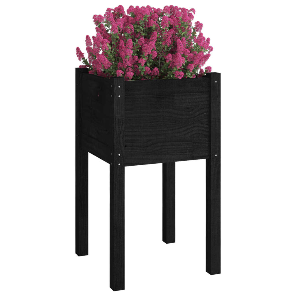 vidaXL Garden Planters 2 pcs Black 15.7"x15.7"x27.6" Solid Wood Pine-50