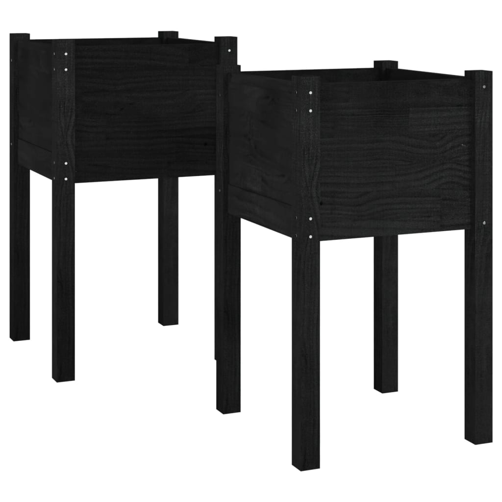 vidaXL Garden Planters 2 pcs Black 15.7"x15.7"x27.6" Solid Wood Pine-10