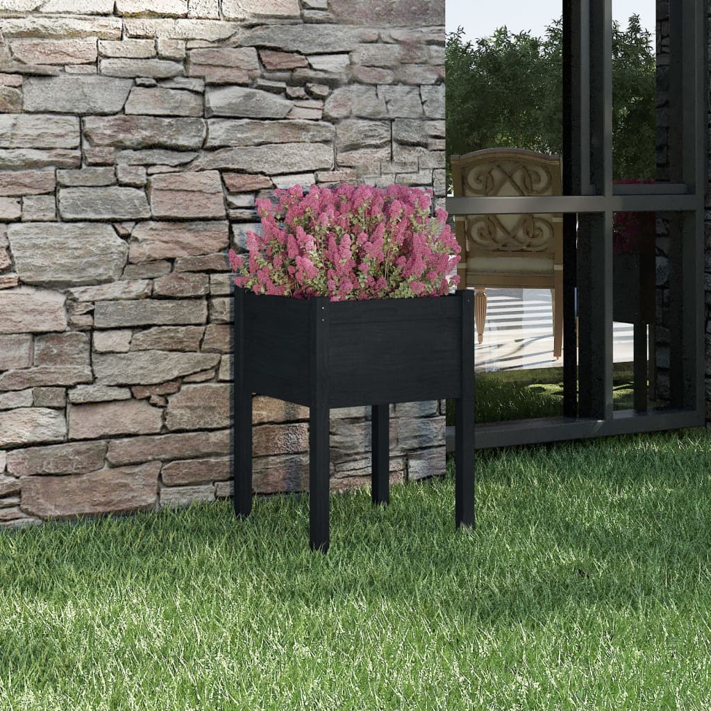 vidaXL Garden Planter Black 19.7"x19.7"x27.6" Solid Wood Pine-25