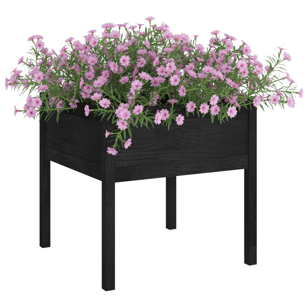 vidaXL Garden Planters 2 pcs Black 27.6"x27.6"x27.6" Solid Wood Pine-20