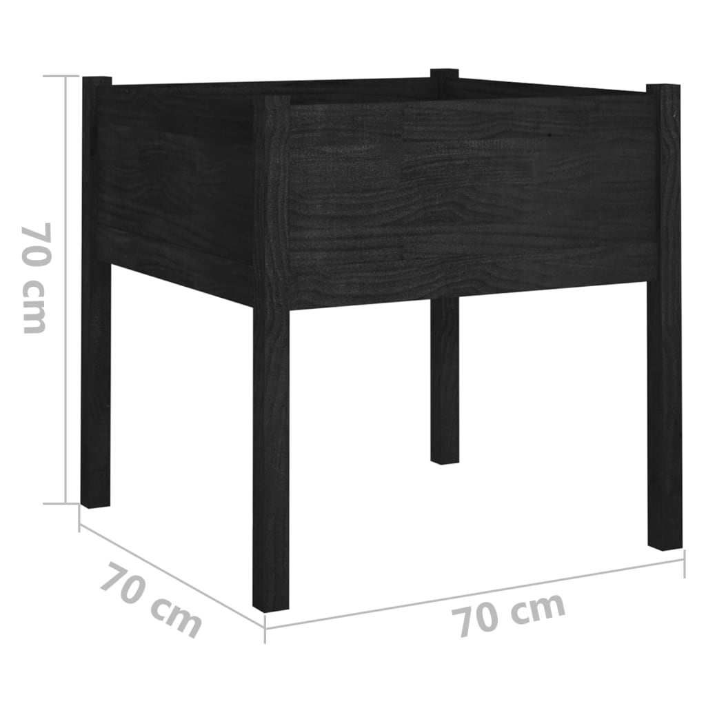 vidaXL Garden Planters 2 pcs Black 27.6"x27.6"x27.6" Solid Wood Pine-10