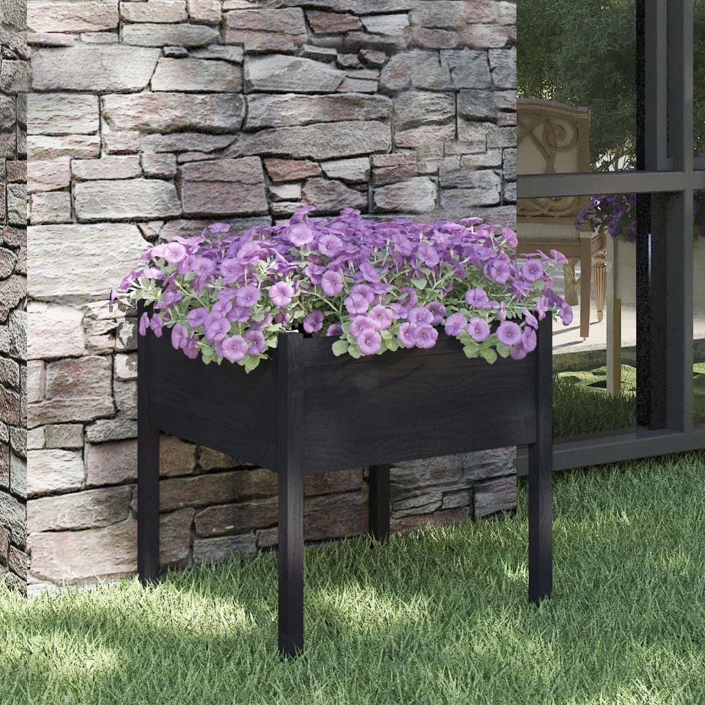vidaXL Garden Planters 2 pcs Black 27.6"x27.6"x27.6" Solid Wood Pine-17