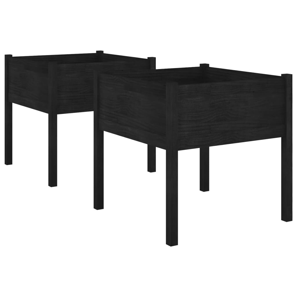 vidaXL Garden Planters 2 pcs Black 27.6"x27.6"x27.6" Solid Wood Pine-0