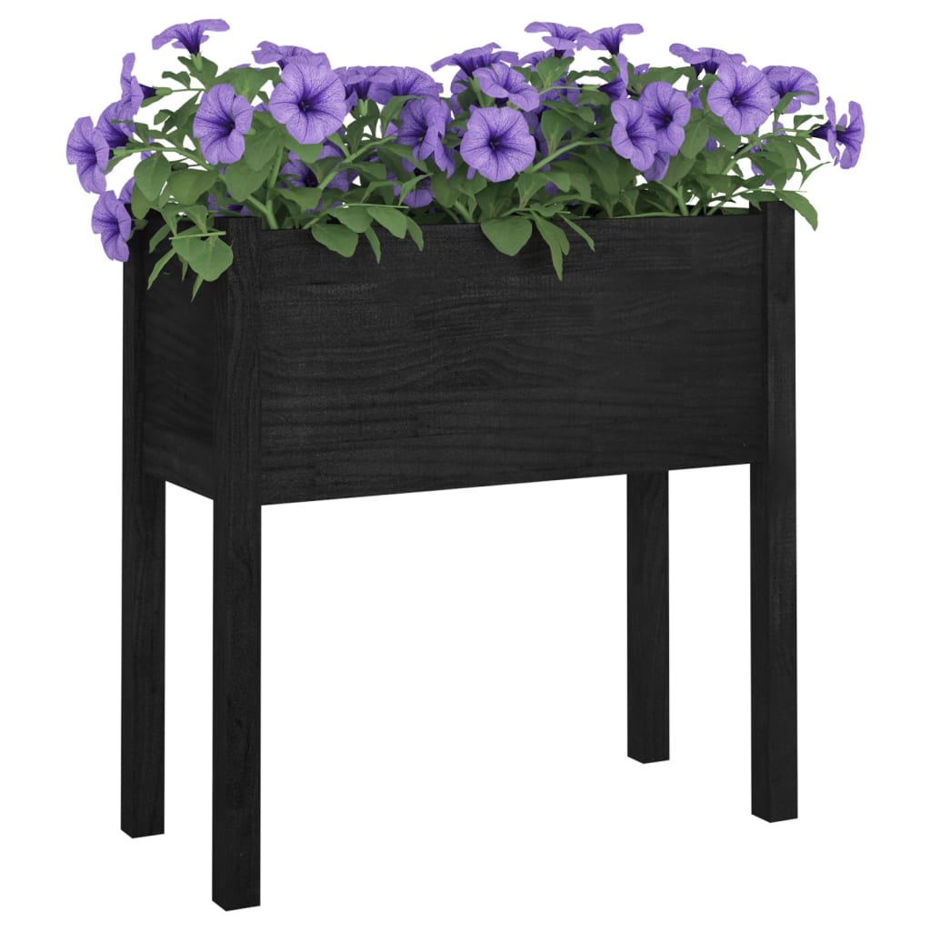 vidaXL Garden Planter Black 27.6"x12.2"x27.6" Solid Wood Pine-69