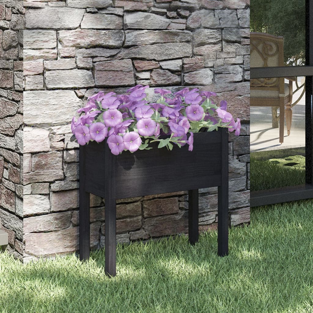 vidaXL Garden Planter Black 27.6"x12.2"x27.6" Solid Wood Pine-65