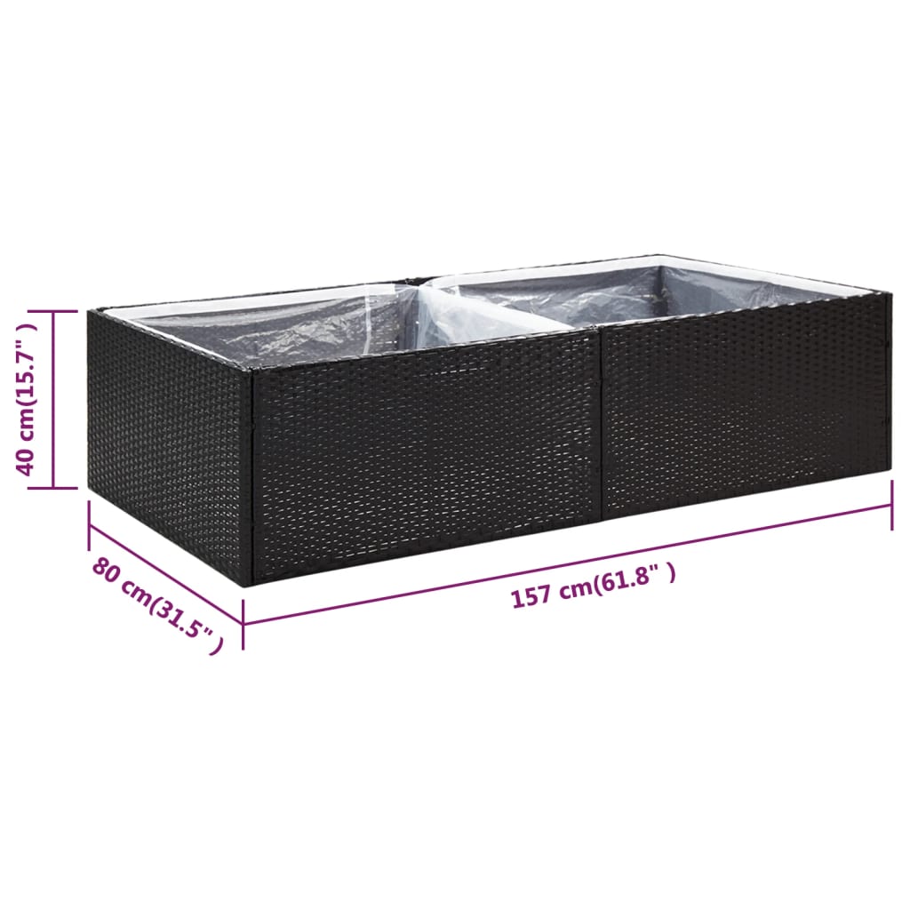 vidaXL Garden Planter Black 61.8"x31.5"x31.5" Poly Rattan-16